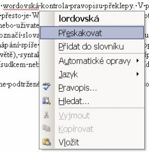 Obrázek kontextového menu pravopis vyvolaného na podtrženém menu