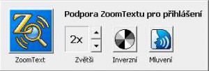 Panel podpory ZoomTextu při přihlašování do Windows